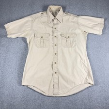 LL Bean Safari Shirt Mens 16.5 Tan Military Short Sleeve Button Down