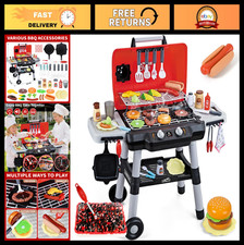Kids BBQ Grill Playset with Smoke Sound  Light, 2-Layer Outdoor Kitchen Toy, Co