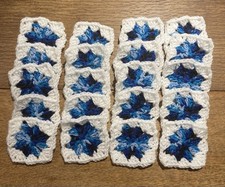 Lot Of 20 4 White Blue VariegatedCrochet GRANNY SQUARES Blocks Afghan Scarfs