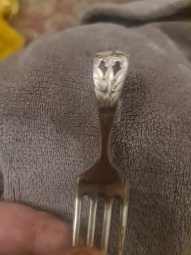 Vintage Baby Loop Spoon & Fork Set 925 Silver & gold fret Hallmarks. stunning - Picture 6 of 11