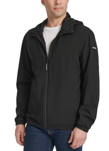 Calvin Klein Men's Full Zip Hooded Windbreaker Jacket, Black, M - Picture 2 of 5