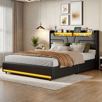 Polsterbett Doppelbett：140X200Cm Hydraulisch Stauraumbett Bettrahmen Mit-Led Usb