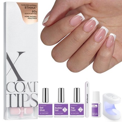 BTArtboxnails XCOATTIPS Gel Nail Kit - Short Squre French Tip Press on Nails