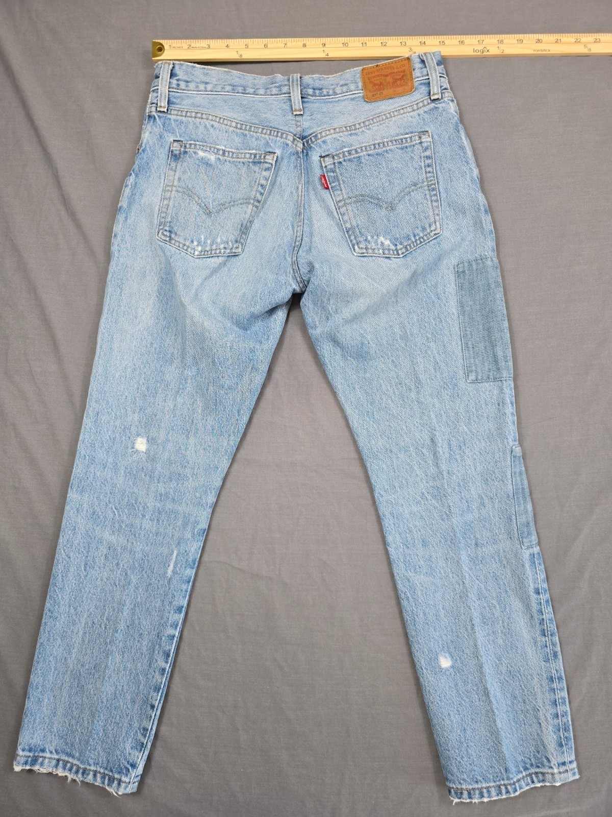 Levis 501 CT Distressed Patchwork Light Blue Jean… - image 7