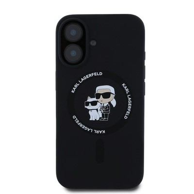 Karl Lagerfeld Silicone KC Heads Ring MagSafe Hülle für iPhone 16 Plus  Schwarz
