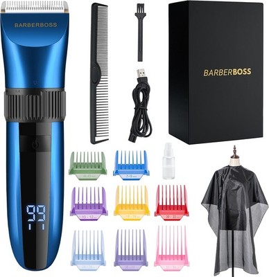Beard & Hair Trimmer Self-Sharpening Ceramic Blades Waterproof LED 8 Comb Kit