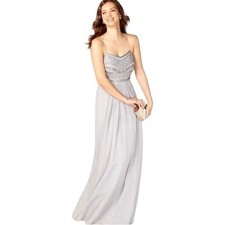 Adrianna Papell Gray Silver Sequin Beaded Gown Dress SIZE 4