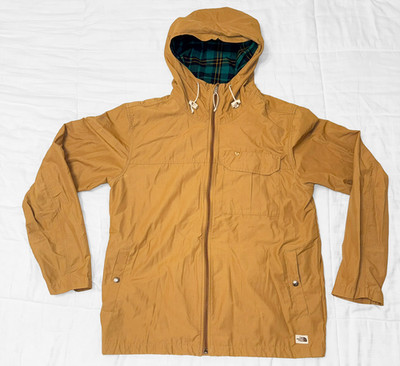 The North Face Windbreaker Jacket L Golden Brown Cotton Nylon Hood Plaid Lined