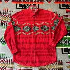 Vintage Roper Western Shirt Mens Large Aztec Brushpopper USA Red A2