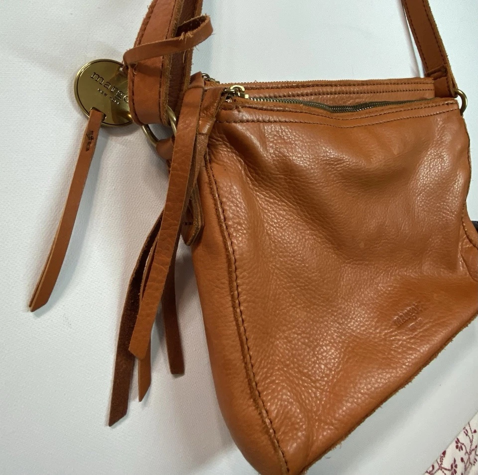 Bolso de Hombro Ajustable Margot New York Cuero Coñac Triple Bolsillo Cartera Cremallera Foto 3 de 4