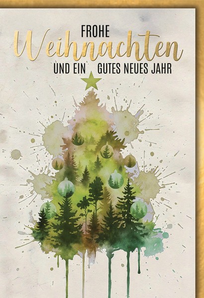 Weihnachten GrußKarte Mit Umschlag Tannenform Aus Aquarell-Wald-image