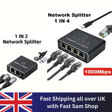 1 to 2, 4 Ethernet Splitter 1000Mbps Gigabit RJ45 Network Splitter Home Office
