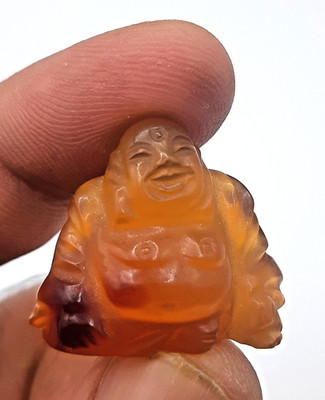 Tiny Chinese Citrine Quartz Hand Carving of Buddha Figurine Qing 2.4 cm high