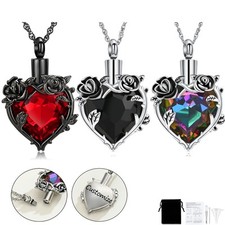 Cremation Jewelry Rose Flower Heart Urn Necklace for Ashes Human / Pet Ashes Urn