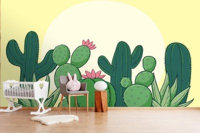 3D Cactus Plants Watercolor Wall Murals Wallpaper Murals Wall Sticker