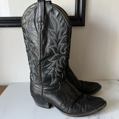 Dan Post Mens Snakeskin Leather Cowboy Boots Size 10 Black Blue Trim