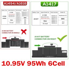   LOT A1417 Battery For MacBook Pro15" Retina A1398 Only For Mid 2012 Early 2013