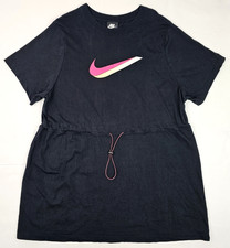 Nike Black Icon Clash Dress Women 1X Drawstring Waist Organic Cotton Mini - EUC