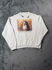 Vintage Horse Sweatshirt Mens Large Gray Sun Of Happiness Western Animal 90s