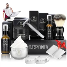 Shaving Kit for Men, Include Safety Razor, Sandalwood Cream, Aftershave, Pre Sha