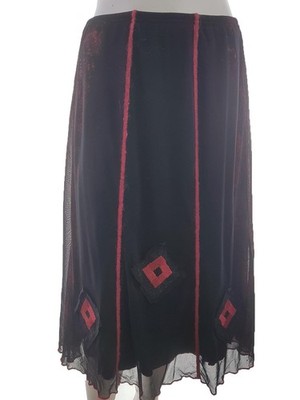 KALI OREA ITALY Damen A-Linienrock Gr. 42 Schwarz Viskose Stickerei Midi