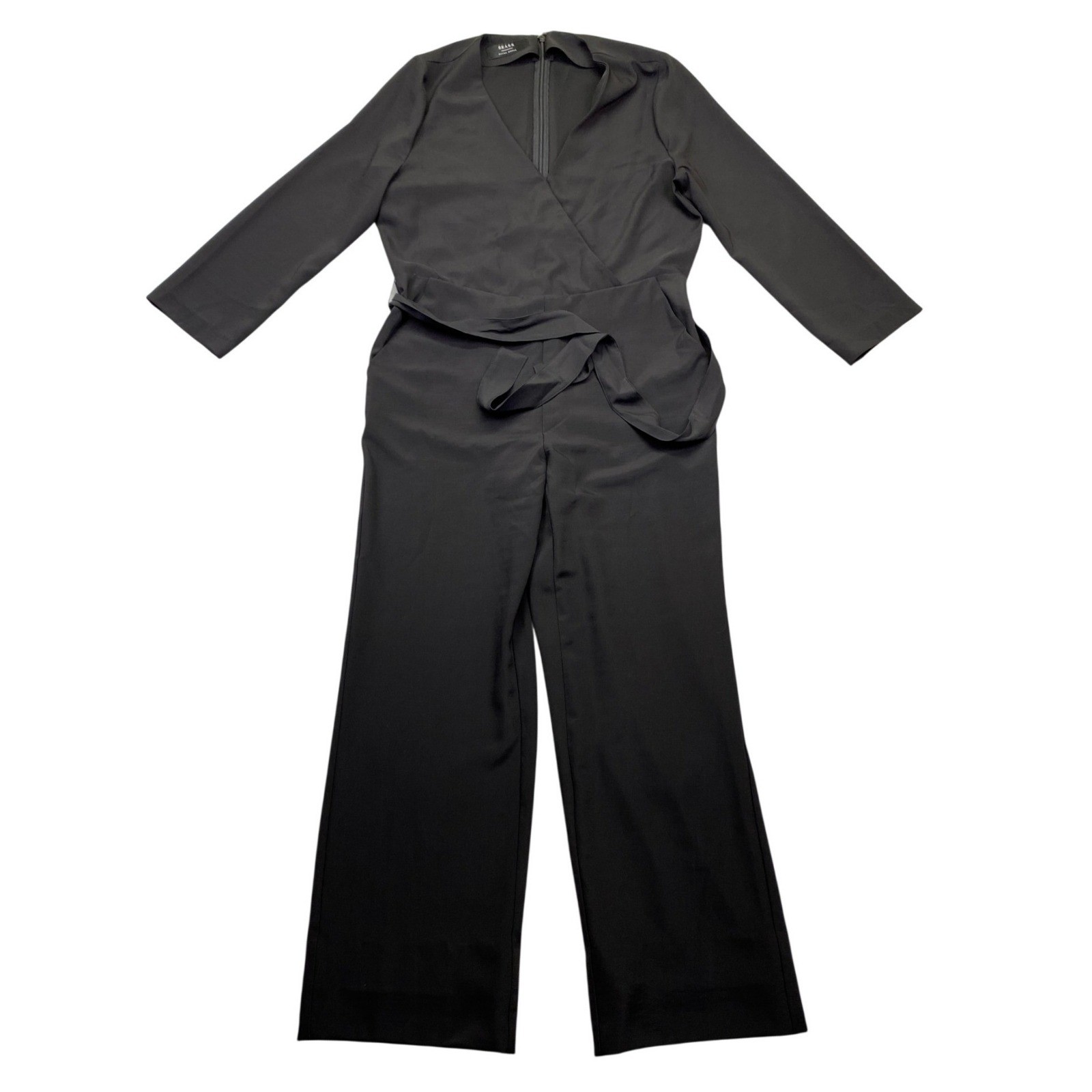 BRASS Black Wrap V Neck Long Sleeve Wide Leg Jumpsuit Extra Small festive