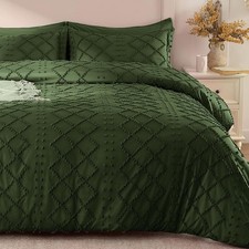 5PCS Boho Duvet Cover King Size, Olive Green Tufted Duvet Cover with Zipper