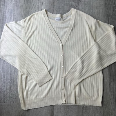 Vintage Bobbie Brooks Sweater Size M Cream Ribbed Cardigan Sweater Pullover 90s