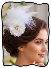White Flapper Feather Headpiece, Pearl, Flowers, 20S Gatsby Party, Women