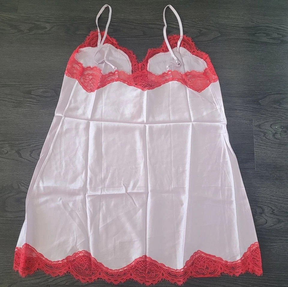 Victoria's Secret Elegante Seda Rosa y Rojo Encaje Chemise Mujer Mediana Novia Foto 4 de 4