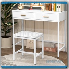 Vanity Stool with Metal Legs Footrest Stool Bench, Makeup Dressing Stool White