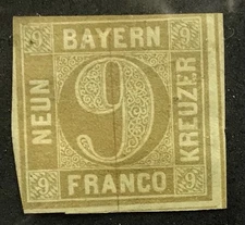GERMANY BAVARIA 1862 NINE KR. SCOTT #12 MINT .
