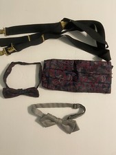 Vintage Mens Paisley Print Formal Wear Tux Bow Tie Cummerbund Suspenders England