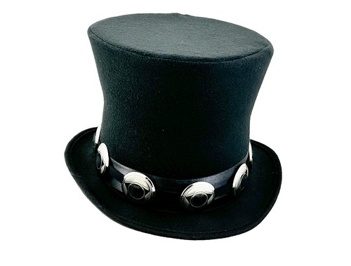 Black Felt Top Hat Large Conch Victorian Steampunk Mad Hatter Slash Rock Costume - Picture 2 of 7