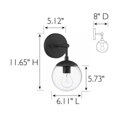588871-BLK Gracelyn Modern Indoor Dimmable 1-Light Wall Light with Clear Seed... - Picture 2 of 12