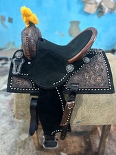 Leather Cowboy Western Barrel Horse Saddle Tack Set Headstall BreastCollar Reins