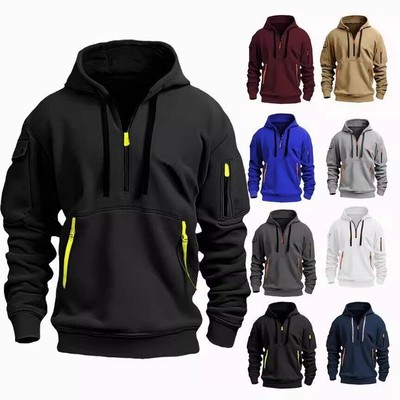 Herren Cargo Hoodie Combat Tops Militärarbeit Sweatshirt Solid Baggy Zipper Coat