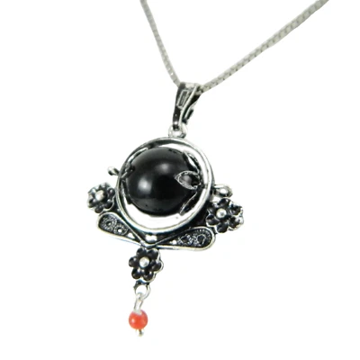 Halskette Auf Chainani Anhänger Onyx Koralle aus Silber Brüniert Jewel Sardinien - Bild 1 von 2