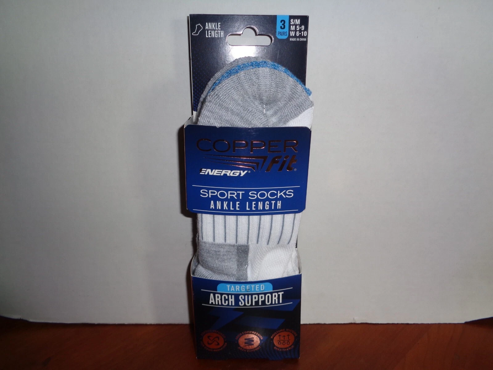 Copper Fit Infused Sport Ankle Socks 3 Pair White S/M Size Men 5-9 Women 6-10