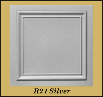 DIY Glue Up Decorative 20x20 Styrofoam Ceiling Tiles R24 Silver Pack of 8