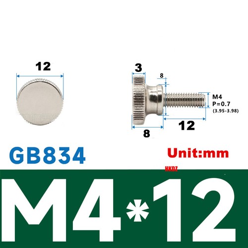 M2.5/M4 High Head Carbon Steel Knurled Thumb Screw Hand Grip Knob Bolts 5mm~30mm - Picture 15 of 21