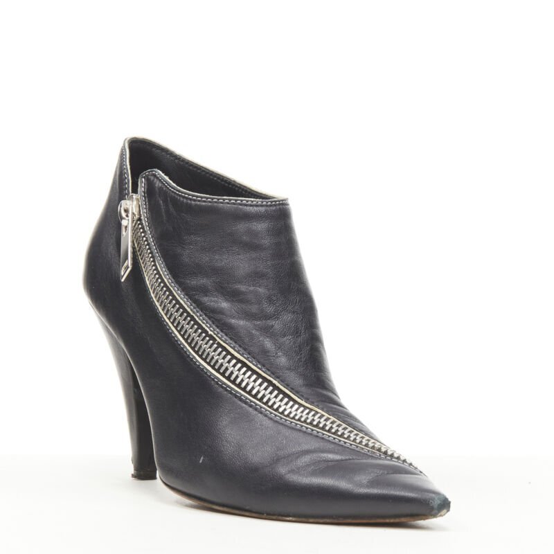 OLD CELINE Phoebe Philo black leather twist silver zip cone OLD CELINE Phoebe Philo black leather twist silver zip cone