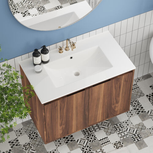 30 inch MDF Moder Wall Mounted Bathroom Vanity Cabinet with Sink & 2 Doors