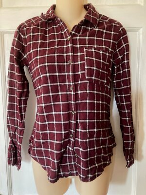 HOLLISTER Women's Burgundy Plaid Flannel LSl Button-Down Shirt