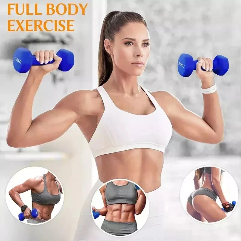 Neoprene Dumbbells Set 3KGx2 Hand Weights Iron Aerobic Workout Fitness Gym Blue