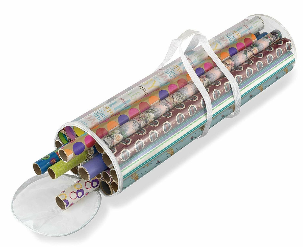 CLEAR GIFT WRAP STORAGE BAG ORGANISER CHRISTMAS CYLINDER STORAGE