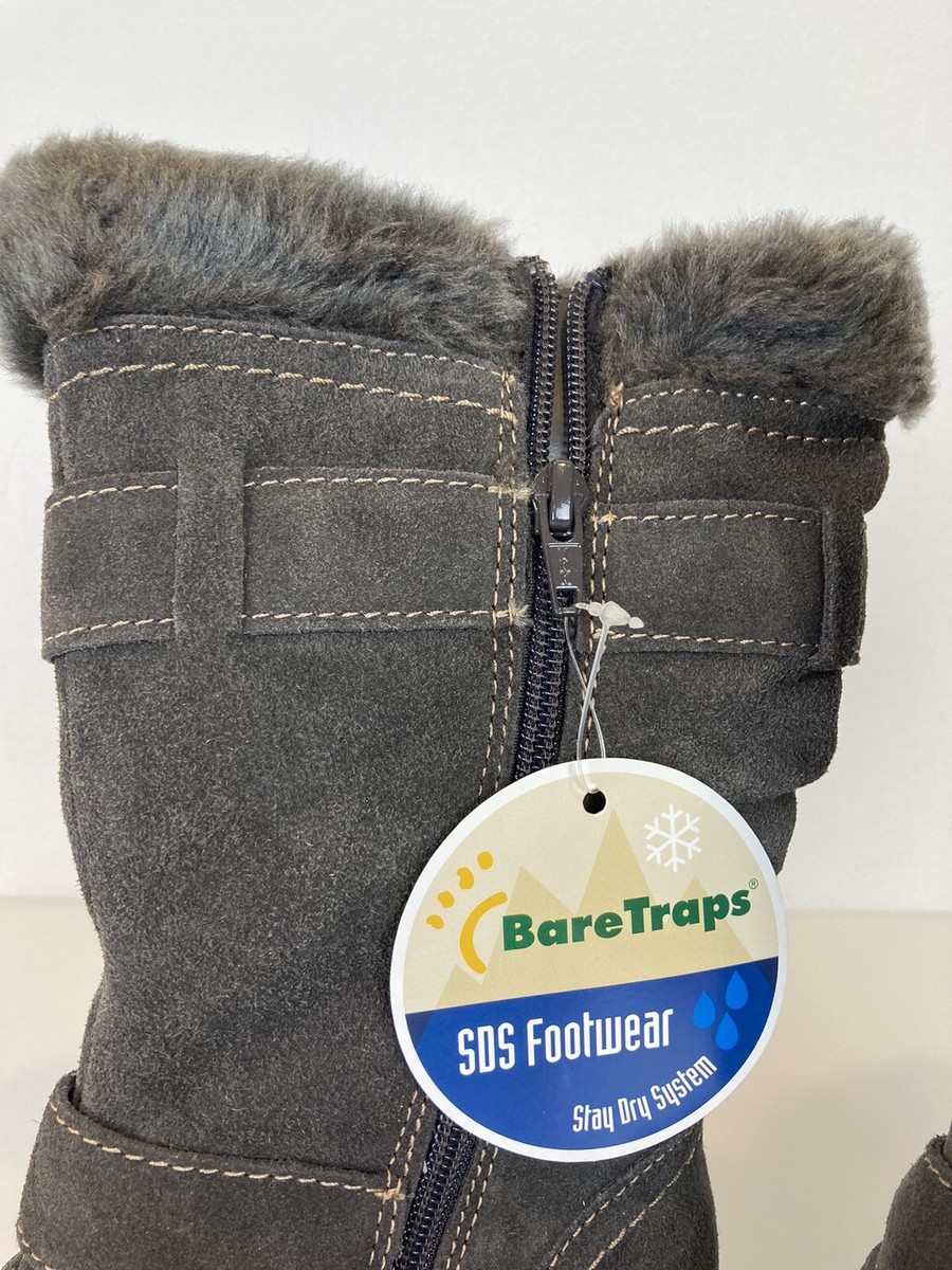 NWT BARE TRAPS Brandlee Boots Womens M Snow Fur Lined Dark Grey Suede New! - Main Image
