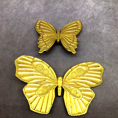 Two Vintage MCM Syroco Plastic Butterflies Wall Decor Shiny Gold