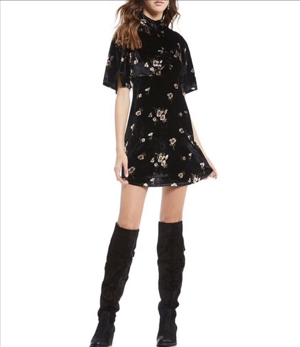 free people velvet dress Womens Be My Baby Floral Mini Black 4 Highneck Short sleeves Pullover style Floral all Free People Spliced Velvet High