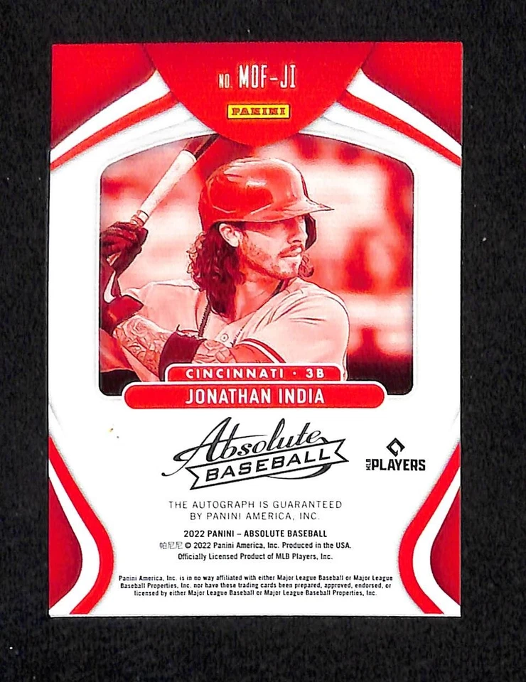 Jonathan India Cincinnati Reds 2022 Panini Absolute Marks of Fame Auto 07/75 - Image 2 of 2